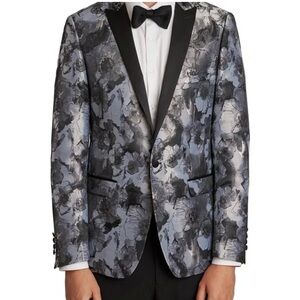 Paisley & Gray Grosvenor Peak Tux Jacket Slim Fit Silver Black Floral Size 40R
